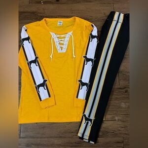 PINK VS YELLOW PUP TSHIRT/ COZY LEGGINGS OUTFIT SET S